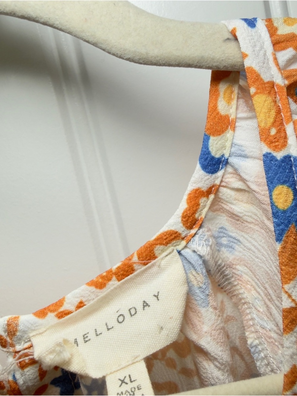 Melloday XL Orange Blue Floral Ditsy Floral Flutter Sleeves 70s Inspired Blouse - Picture 6 of 7